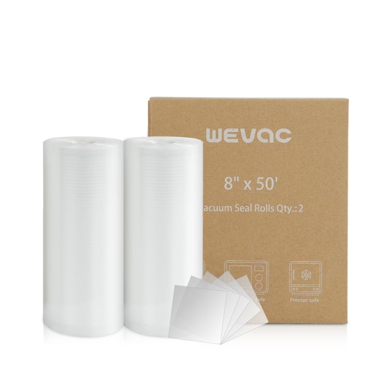 Wevac Vacuum Sealer Bags 8x50 Rolls 2 pack for Food Saver Seal a Meal Weston Commercial Grade BPA Free Heavy Duty Great for vac storage Meal Prep or Sous Vide