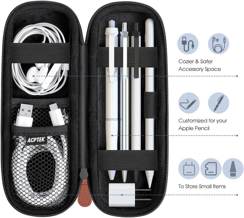 إيه جي بي تك حافظة أقلام ، حاملة لقلم Apple Pencil، حافظة حمل فاخرة لقلم Stylus iPad Pro، Samsung، Huawei، ملحقات Apple، كابل USB، سماعة أذن، قلم حبر (أسود) - Image 4