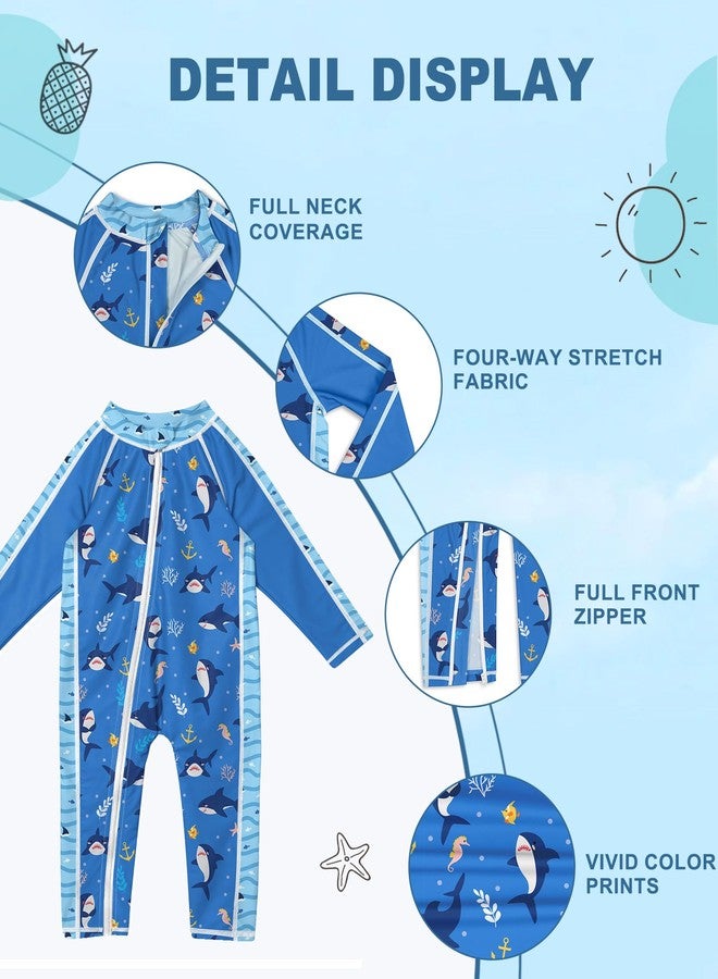 BesserBay Baby Boys Adorable Shark Blue One Piece Rashguard UPF 50+ Zip Up Swimsuit 0-6 Months - Image 4
