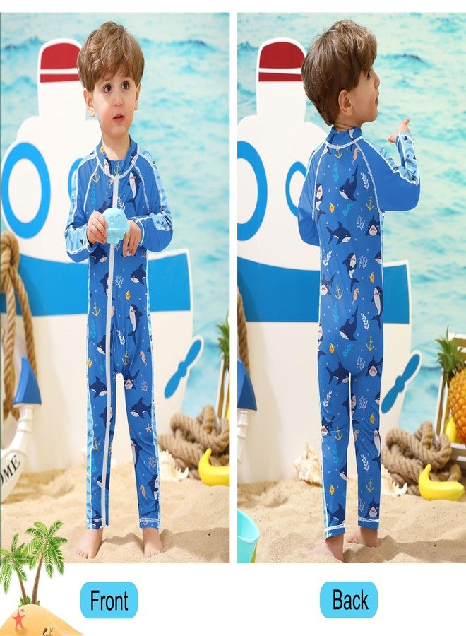 BesserBay Baby Boys Adorable Shark Blue One Piece Rashguard UPF 50+ Zip Up Swimsuit 0-6 Months - Image 5