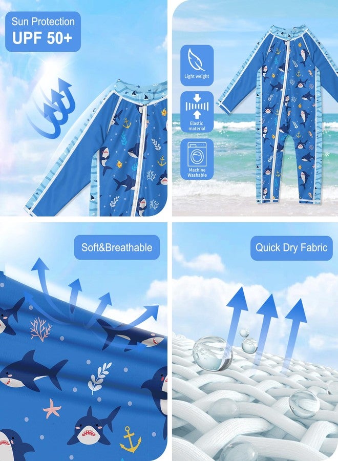 BesserBay Baby Boys Adorable Shark Blue One Piece Rashguard UPF 50+ Zip Up Swimsuit 0-6 Months - Image 3