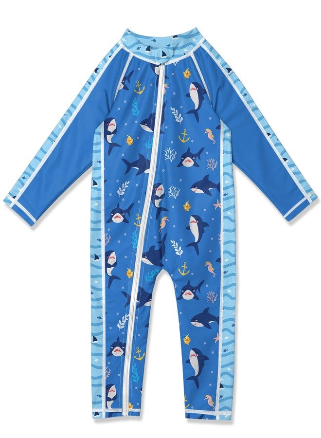 BesserBay Baby Boys Adorable Shark Blue One Piece Rashguard UPF 50+ Zip Up Swimsuit 0-6 Months - Image 1