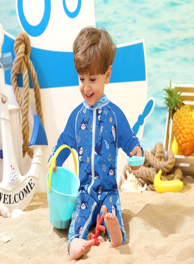 BesserBay Baby Boys Adorable Shark Blue One Piece Rashguard UPF 50+ Zip Up Swimsuit 0-6 Months - Image 2