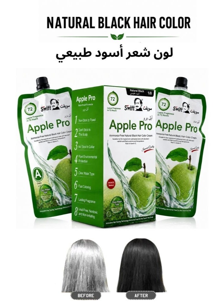 Swift Apple Pro Gray Coverage Hair Dye, Natural Black Hair Color Cream 500ml (Natural Black) - Image 1