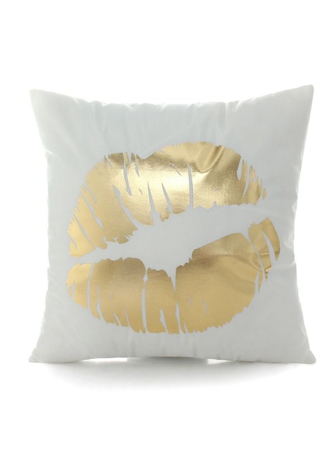 fashionhome Shining Lips Printed Design Cushion Covers Decor Throw Pillow Cover Gold Decorative Pillowcase Cushion Cover for Bedroom Sofa Car Home Decor 45x45 cm  - Image 2