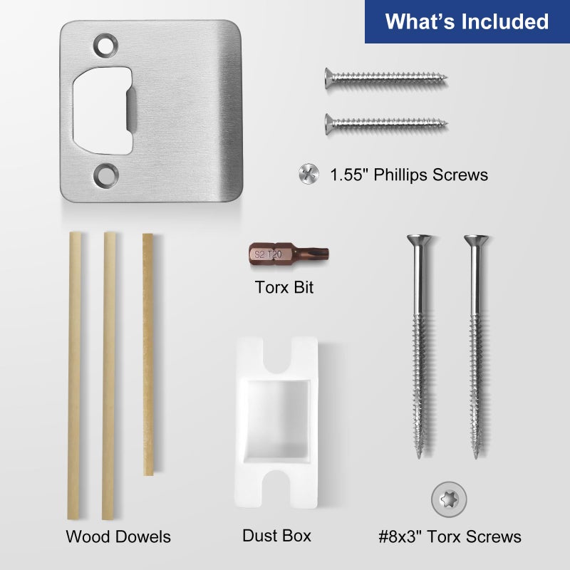 Mosecyou Extended Strike Plate 2-1/4"" X 2-1/4""  Satin Nickel  Heavy Duty Version With Reinforced Torx/Star Screws & Bit  Extender Lip Latch Striker For Exterior/Interior Door (1 Pack) - Image 4