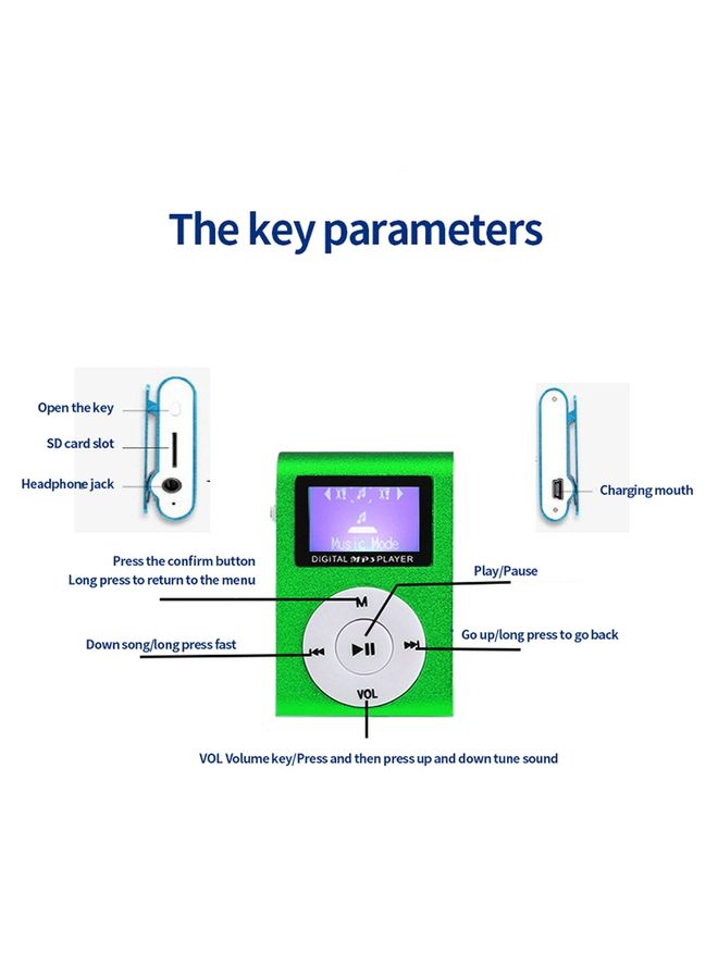 Mini Lavalier Metal Mp3 Player مع الشاشة ، النمط: مع أذن+كابل (أحمر) - Image 3