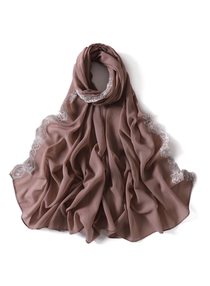 إسكدنيا New Lace Lace Trimmed Edge Solid Pearl Chiffon Long Scarf Single Color Headband Cover Scarf Female - Image 1