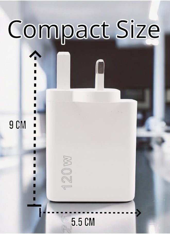 120W PD QC 3.0 Type C Fast Charger Adapter (white), 5-Port USB A & USB C Compatible with Samsung Galaxy S23/S22, Iphone 15/14/13 Pro Max, MacBook, Ipad, Laptops, OnePlus