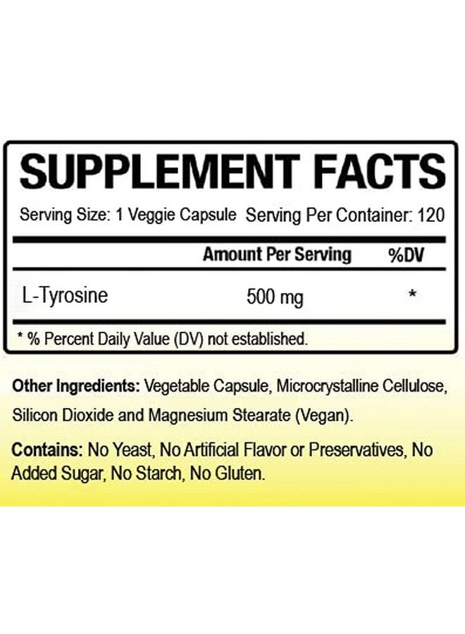 Biotech Nutritions L تيروزين 500 ملغ 120 كبسولة نباتية مصنوعة في الولايات المتحدة خالية من الكائنات المعدلة وراثيًا وخالية من الجيلاتين - Image 4