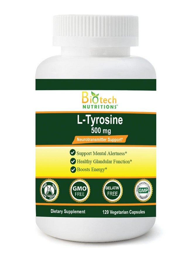 Biotech Nutritions L تيروزين 500 ملغ 120 كبسولة نباتية مصنوعة في الولايات المتحدة خالية من الكائنات المعدلة وراثيًا وخالية من الجيلاتين - Image 2