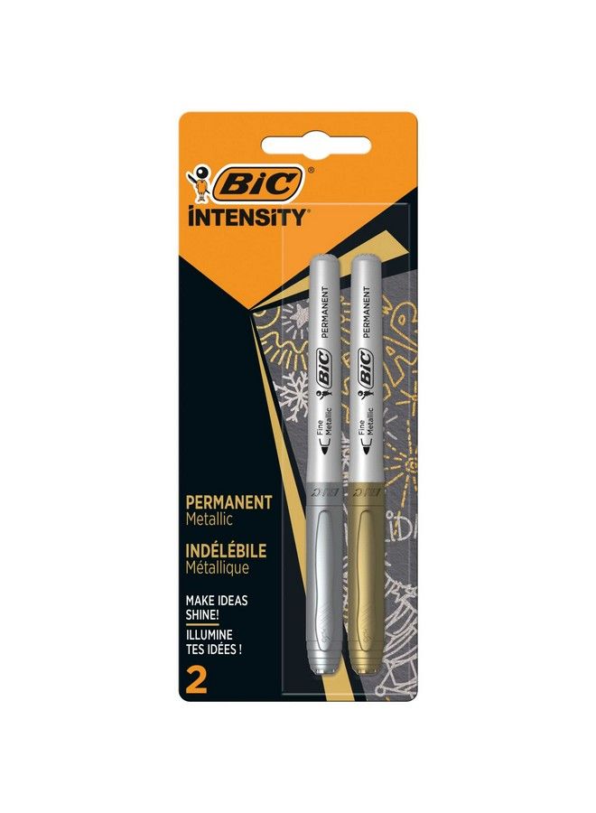 Bic Marking Metallic Colours Permanent Markers Pack Of 2 Medium Bullet Tip Pens Colours Gold And Silver - Image 2
