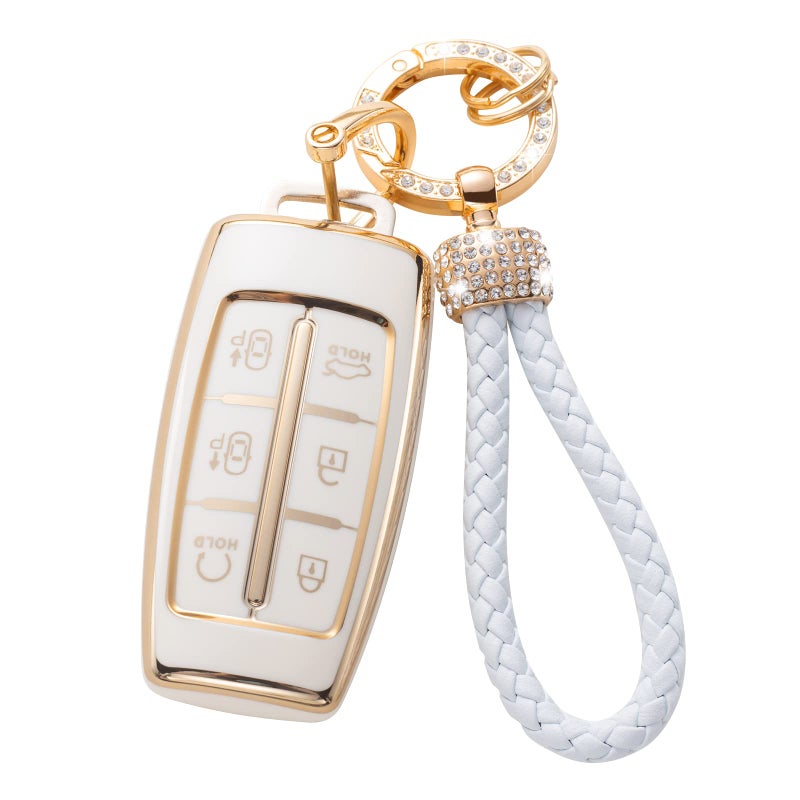 Gematay for Hyundai Key Fob Cover with Keychain Lanyard Key Fob Protector Shell Compatible with Hyundai Genesis G80 Gv80 6 Buttons Keyless Entry Smart Key Case - Image 3