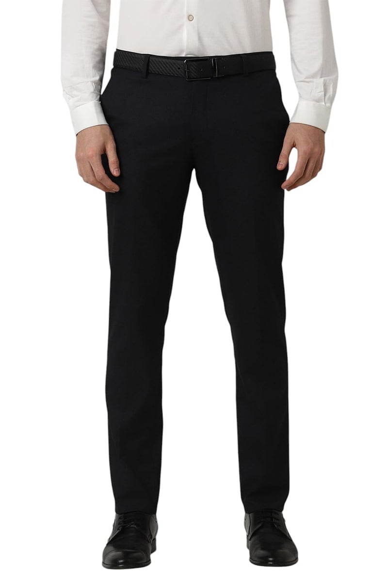Peter England Men Black Solid Slim Fit Trousers - Image 1