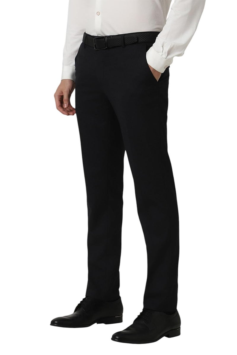 Peter England Men Black Solid Slim Fit Trousers - Image 2