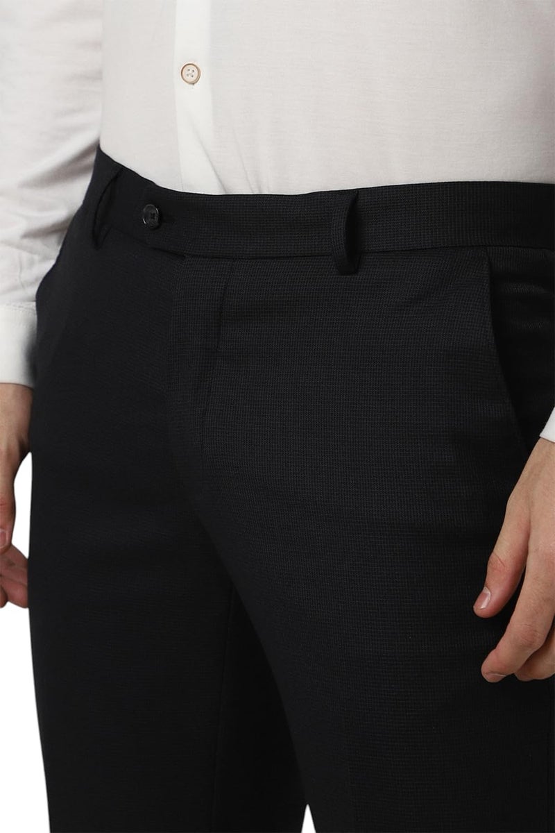 Peter England Men Black Solid Slim Fit Trousers - Image 4