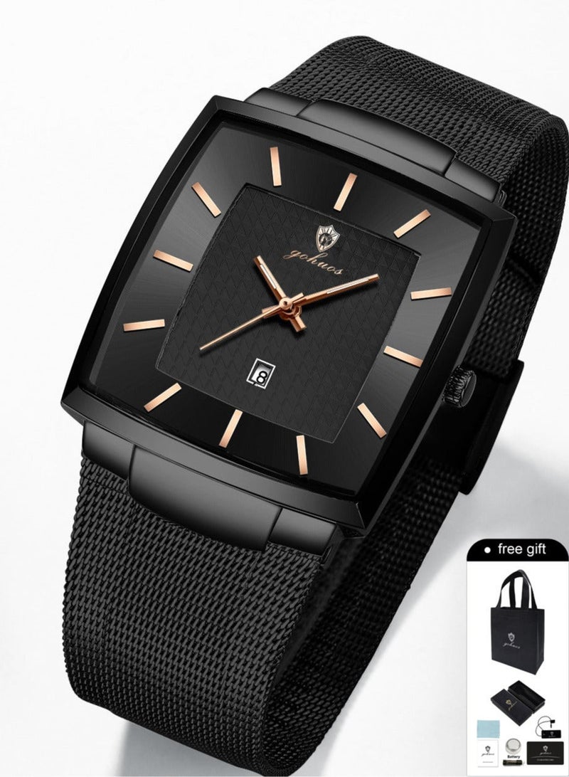 GOHUOS Watches for Men, Top Brand Luxury Stainless Steel Band Waterproof Sport Quartz Analog Square Business Fashion Wrist Watch- 48mm - Father or Boyfriend Giftterproof Sport Quartz Analog Square Business Fashion Wrist Watch for Men with Stainless Steel Mesh Strap Date Calendar - 48mm & Watches for Men，Luxury Waterproof Sport Quartz Analog Square Business Fashion Wrist Watch for Men with Stainless Steel Mesh Strap Date Calendar - 48mm Bundle - Image 2