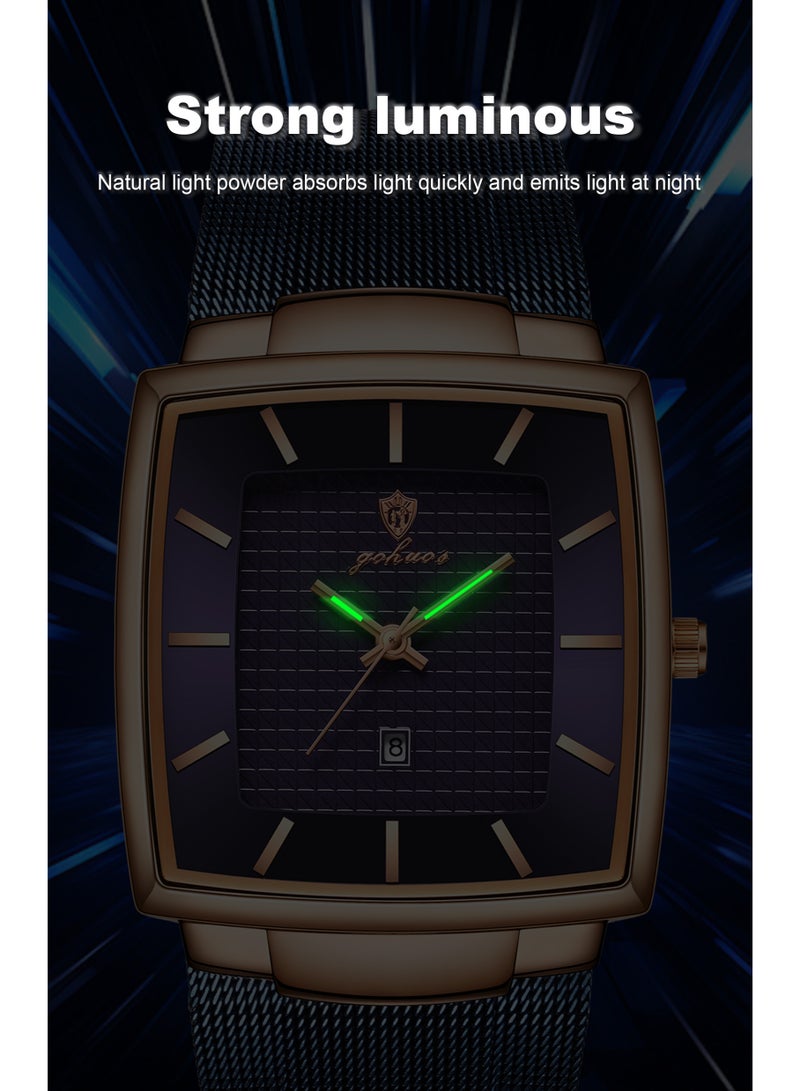 GOHUOS Watches for Men, Top Brand Luxury Stainless Steel Band Waterproof Sport Quartz Analog Square Business Fashion Wrist Watch- 48mm - Father or Boyfriend Giftterproof Sport Quartz Analog Square Business Fashion Wrist Watch for Men with Stainless Steel Mesh Strap Date Calendar - 48mm & Watches for Men，Luxury Waterproof Sport Quartz Analog Square Business Fashion Wrist Watch for Men with Stainless Steel Mesh Strap Date Calendar - 48mm Bundle - Image 5
