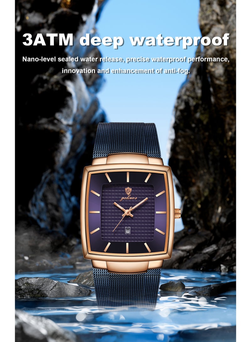 GOHUOS Watches for Men, Top Brand Luxury Stainless Steel Band Waterproof Sport Quartz Analog Square Business Fashion Wrist Watch- 48mm - Father or Boyfriend Giftterproof Sport Quartz Analog Square Business Fashion Wrist Watch for Men with Stainless Steel Mesh Strap Date Calendar - 48mm & Watches for Men，Luxury Waterproof Sport Quartz Analog Square Business Fashion Wrist Watch for Men with Stainless Steel Mesh Strap Date Calendar - 48mm Bundle - Image 4