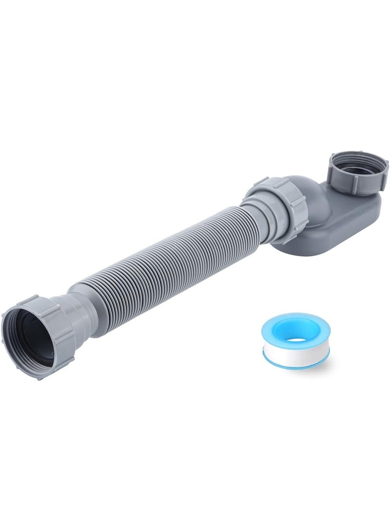 Low Profile 1 1/2 P Trap, Flexible Bathtub Shower Drain Pipe, Flat P Trap Freestanding Tub Drain for Bath - Image 1