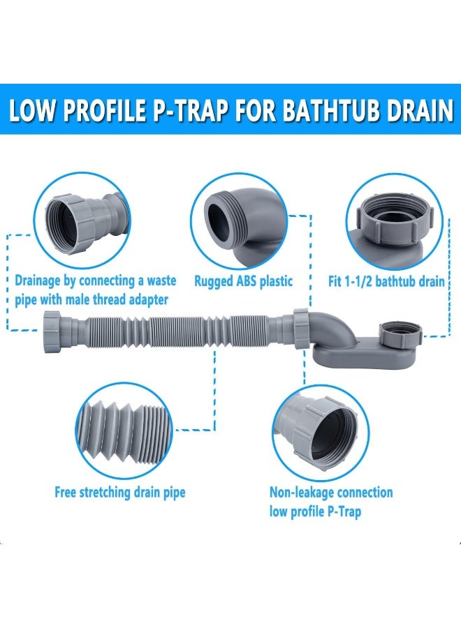 Low Profile 1 1/2 P Trap, Flexible Bathtub Shower Drain Pipe, Flat P Trap Freestanding Tub Drain for Bath - Image 2