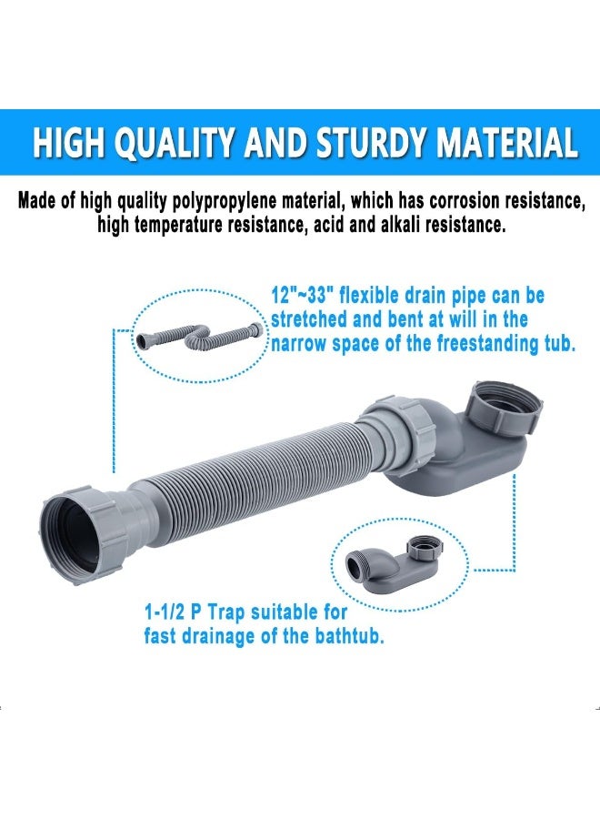 Low Profile 1 1/2 P Trap, Flexible Bathtub Shower Drain Pipe, Flat P Trap Freestanding Tub Drain for Bath - Image 5