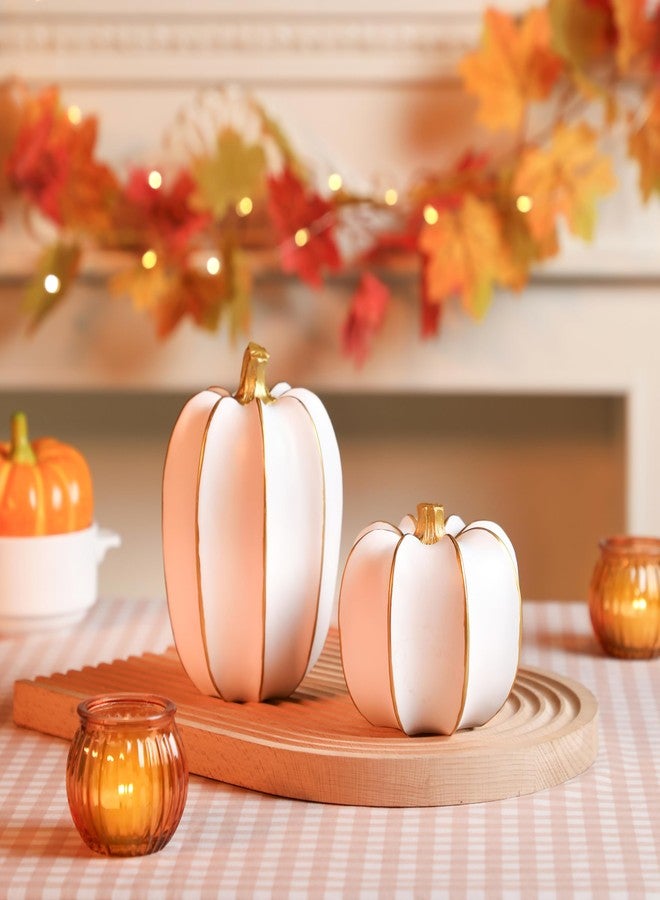 NEWLIGHTURE Decorative Fall Pumpkins, 2 Piece White and Gold Resin Figurines, Thanksgiving Harvest Table Centerpiece - Image 5