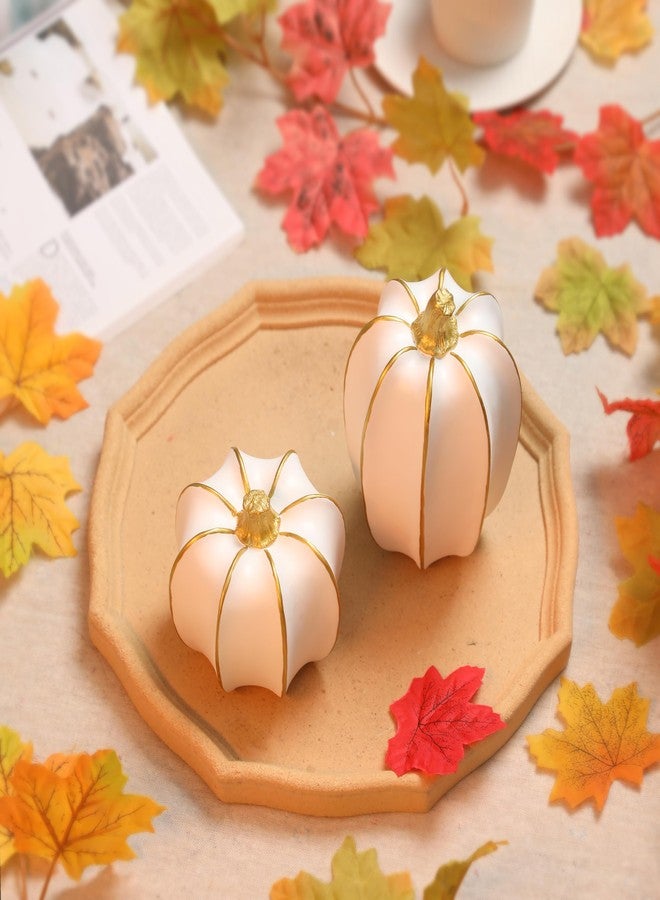 NEWLIGHTURE Decorative Fall Pumpkins, 2 Piece White and Gold Resin Figurines, Thanksgiving Harvest Table Centerpiece - Image 4