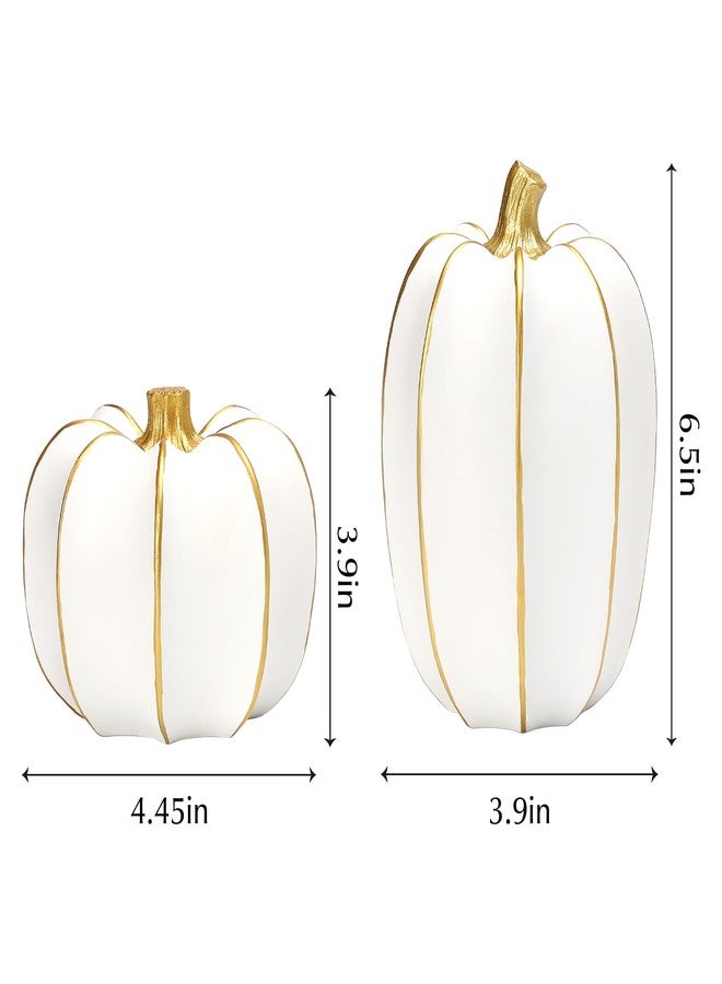NEWLIGHTURE Decorative Fall Pumpkins, 2 Piece White and Gold Resin Figurines, Thanksgiving Harvest Table Centerpiece - Image 3