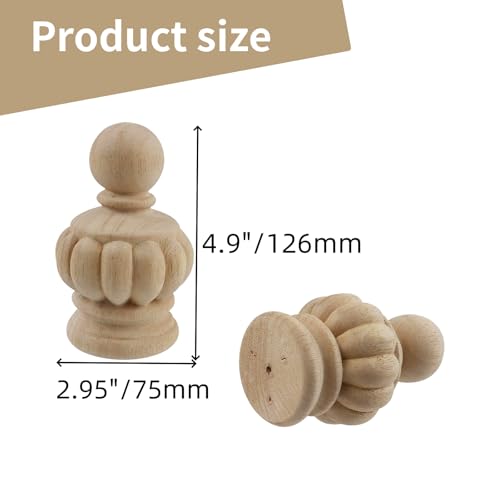 Chinflly Decorative Wood Finials for Bed Post Finials Curtain Rod Staircases DIY Crafts Unfinished Wooden Finials for Indoor Use Home Decor, 1 Pcs-2.95"x4.9" - Image 2
