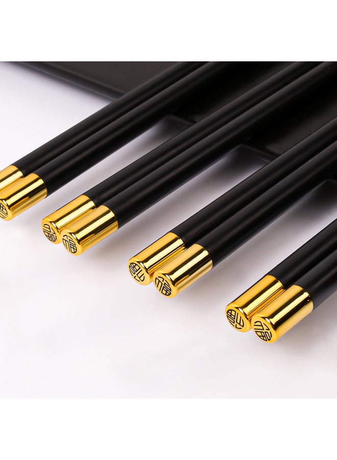 Chicken Wing Wooden Chopsticks Dome Fu Character Paint-free Wax-free Non-slip Non-mildew Community Group Purchase Supply Gift Chopsticks-Color:25CM Alloy Chopsticks Round Top Blessing ]  - Image 1