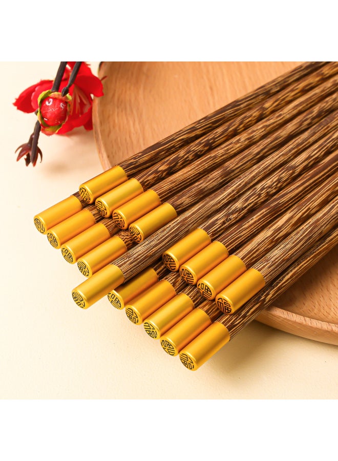 Chicken Wing Wooden Chopsticks Dome Fu Character Paint-free Wax-free Non-slip Non-mildew Community Group Purchase Supply Gift Chopsticks-Color:25CM Alloy Chopsticks Round Top Blessing ]  - Image 2