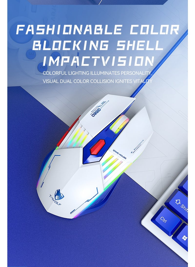 T-WOLF G560 6D wired gaming mouse 3600DPI high-precision gaming computer mouse ergonomic backlit white USB optical mouse - Image 4