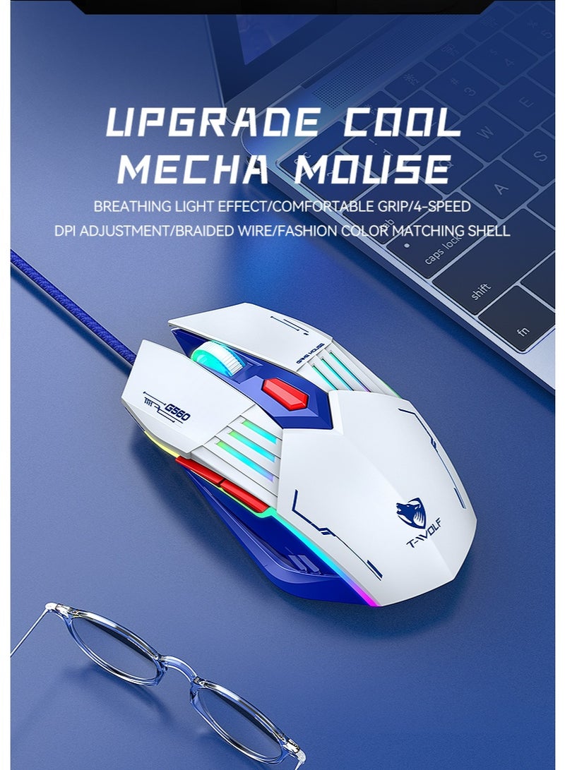 T-WOLF G560 6D wired gaming mouse 3600DPI high-precision gaming computer mouse ergonomic backlit white USB optical mouse - Image 3