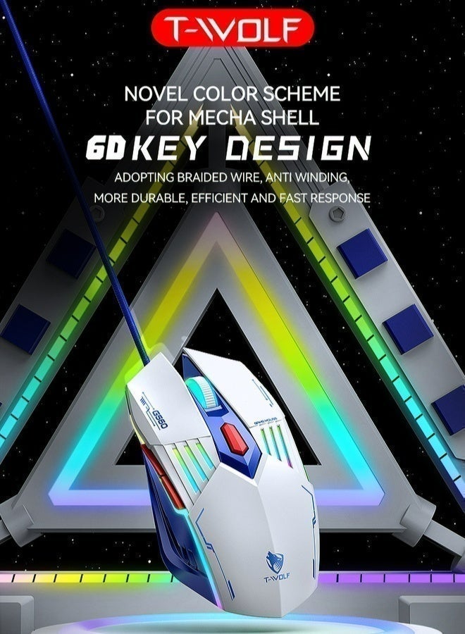 تي- وولف T-WOLF ألعاب الماوس سلكية ألعاب الماوس 6D زر 4 ألوان التنفس ضوء 4-سرعة DP تعديل 3600DPI عالية الدقة ألعاب الكمبيوتر الماوس إيرغونومية الخلفية USB الماوس - Image 2