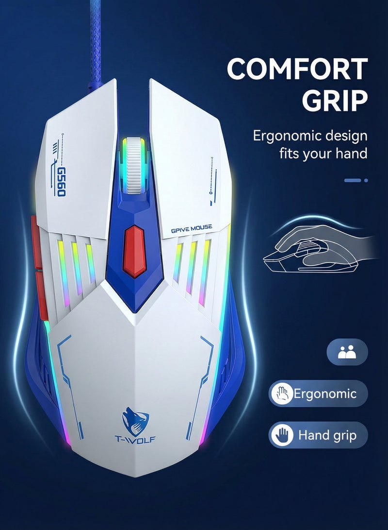 تي- وولف T-WOLF ألعاب الماوس سلكية ألعاب الماوس 6D زر 4 ألوان التنفس ضوء 4-سرعة DP تعديل 3600DPI عالية الدقة ألعاب الكمبيوتر الماوس إيرغونومية الخلفية USB الماوس - Image 3