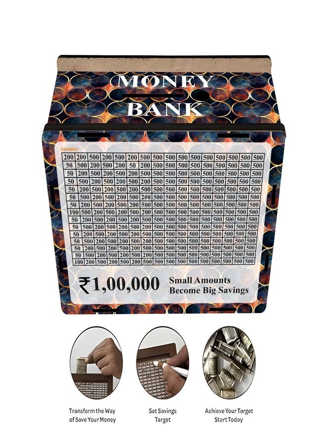 EXO DECOR Wooden Piggy Bank for Kids & Adults, Coin Box, Savings Box, Mini Bank, Donation Box, Smart Money Box, Wooden Coin Box, Money Saver, Piggy Bank with Numbers_EDMB006 (EDMB033) - Image 2