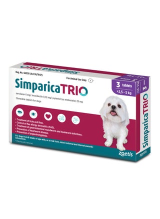 Zoetis Simparica TRIO the Complete Flea, Tick, and Heartworm Prevention for Dogs 2.5 - 5 kg - pzsku/Z594E7A9FF2C261628C6BZ/45/1742061182/dc22fa65-98b8-4d65-9c17-8b9be3a05159