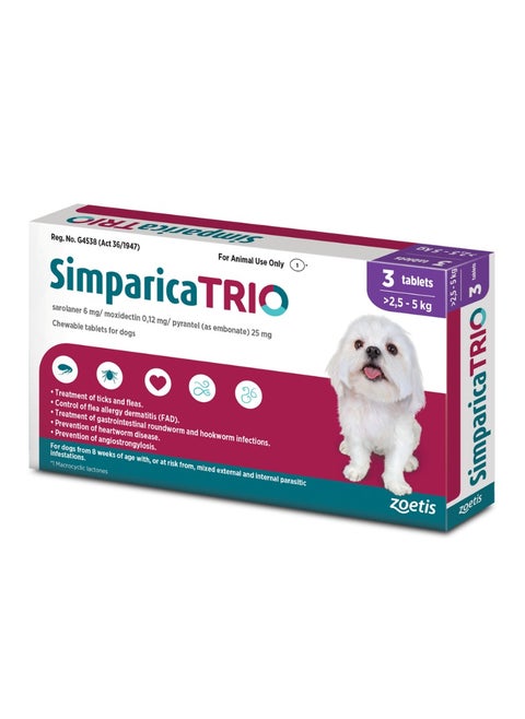 Zoetis Simparica TRIO the Complete Flea, Tick, and Heartworm Prevention for Dogs 2.5 - 5 kg