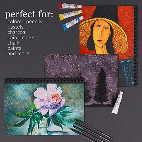 W.A. Portman WA Portman Black Paper Sketchbook A4 (8.3" x 11.7") – 140 GSM Acid-Free Black Book Marker Paper – 60 Pages (30 Sheets) Spiral Scrapbook Journal – Mixed Media Sketch Pad for Kids & Adults - Image 2