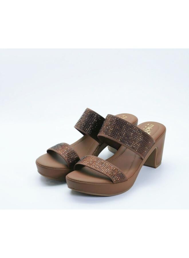 Michelle Morgan 092-3140 Michelle Morgan Stylish Heeled Slide Sandals 514RJ75D Brown - Image 4