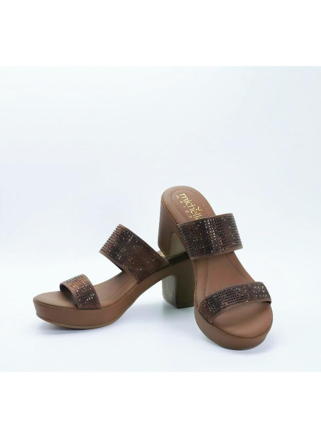 Michelle Morgan 092-3140 Michelle Morgan Stylish Heeled Slide Sandals 514RJ75D Brown - Image 3
