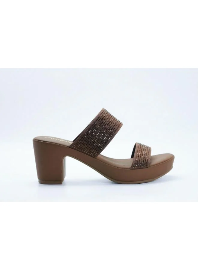 092-3140 Michelle Morgan Stylish Heeled Slide Sandals 514RJ75D Brown