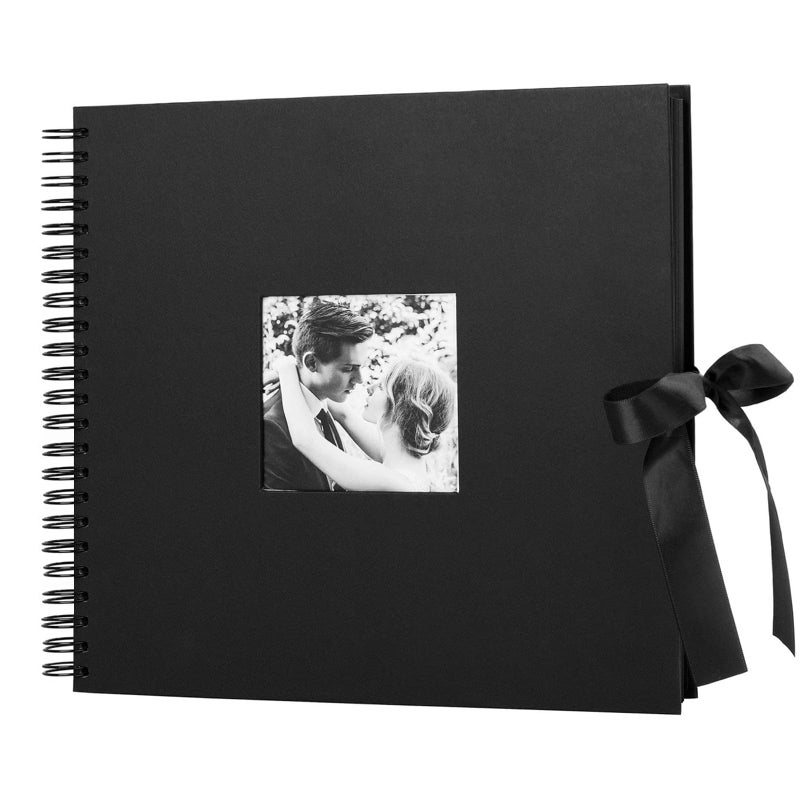 potricher 12x12 Inch DIY Scrapbook Photo Album Hardcover Blank Kraft Paper Scrap book for Wedding Anniversary Family Black