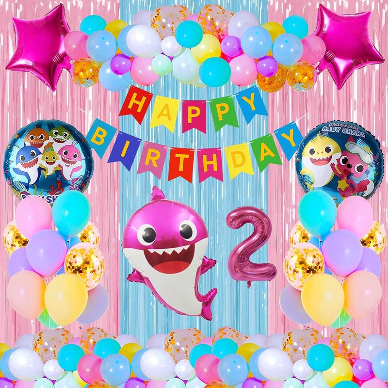 CRAZYKART CRAZYKART Baby Shark 2nd Birthday Decoration Combo Party Set for Kids Theme Pack Full Balloons Banners a Magical Celebration Kit For PicturePerfect Bring Show to Life at Party 