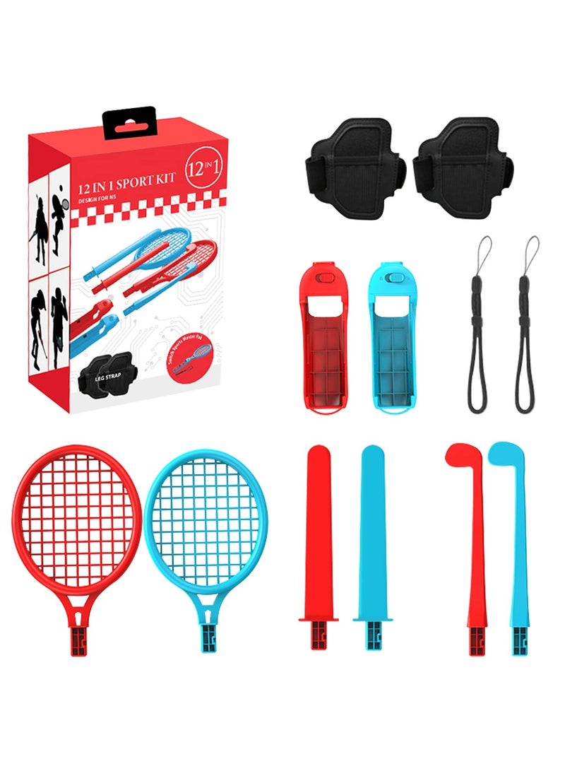 SOLARAE 12-in-1 Nintendo Switch Sports Accessories Bundle - Family Kit with Tennis Racket, Racing Wheel, Golf Club, Fishing Rod, Drumsticks, and More for Enhanced Gaming Experience. - Image 1