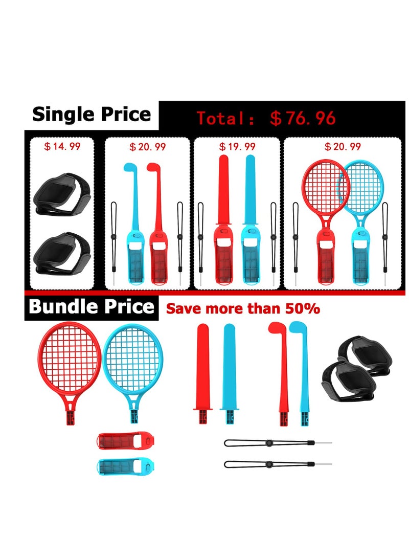 SOLARAE 12-in-1 Nintendo Switch Sports Accessories Bundle - Family Kit with Tennis Racket, Racing Wheel, Golf Club, Fishing Rod, Drumsticks, and More for Enhanced Gaming Experience. - Image 4