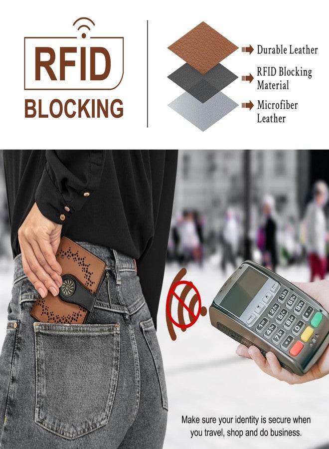 Tipmile Small Wallet Women Bifold RFID Blocking Card Holder Leather Wallets with Zipper Coin Pocket, Black&Brown, Casual - Image 3
