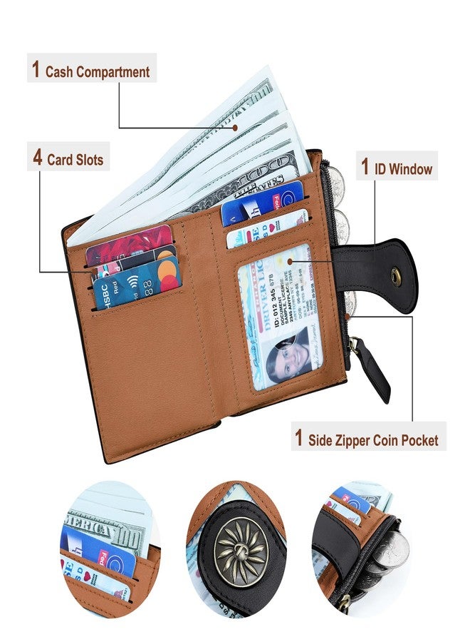 Tipmile Small Wallet Women Bifold RFID Blocking Card Holder Leather Wallets with Zipper Coin Pocket, Black&Brown, Casual - Image 2