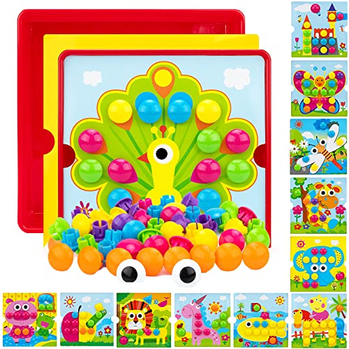 AluAbi Button Art Toys for Toddlers Ages 35 Early Learning Educational Toys Color Matching Mosaic Pegboard Fine Motor Skills Game Preschool Learning Crafts Activity Gifts for Boys Girls 3 - Image 1